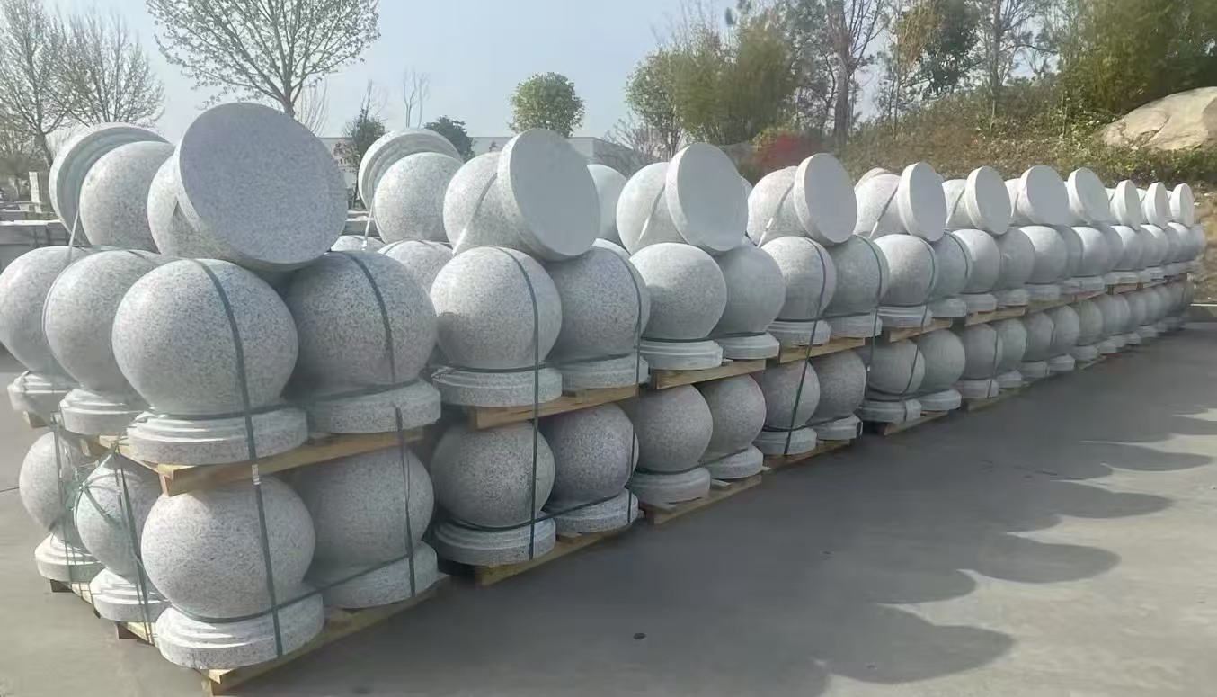 吴忠 白麻花岗岩石材圆球，石球，挡车球，隔离球，景观石球，风水球等