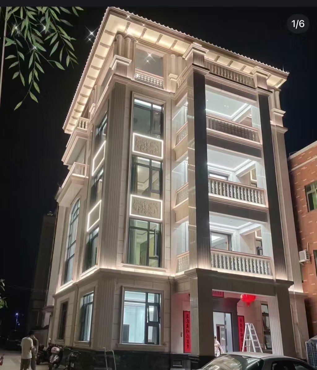 吴忠 芝麻白花岗岩别墅外墙夜间效果