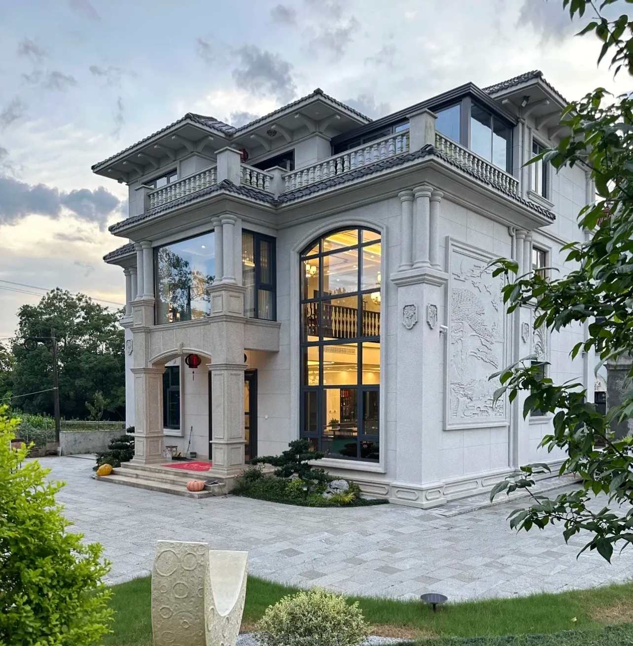 吴忠 白麻花岗岩私人别墅干挂石材豪华定制