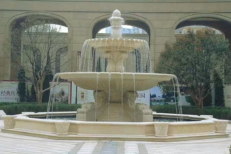 吴忠 黄金麻花岗岩异型加工——户外庭院石雕流水喷泉